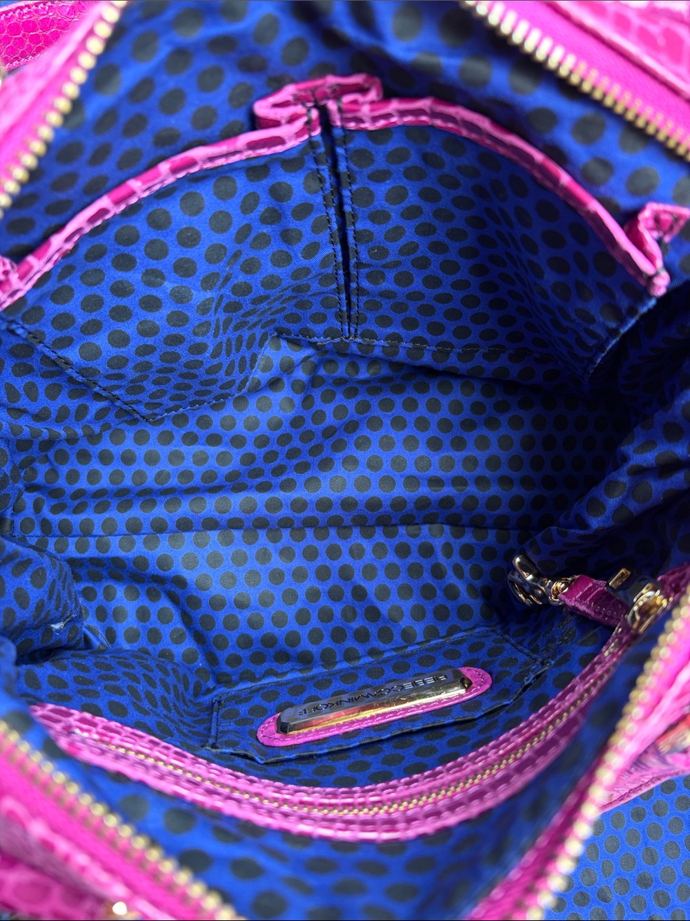 Rebecca Minkoff MAB Croc-Embossed Fuchsia Satchel Handbag - Picture 8 of 9